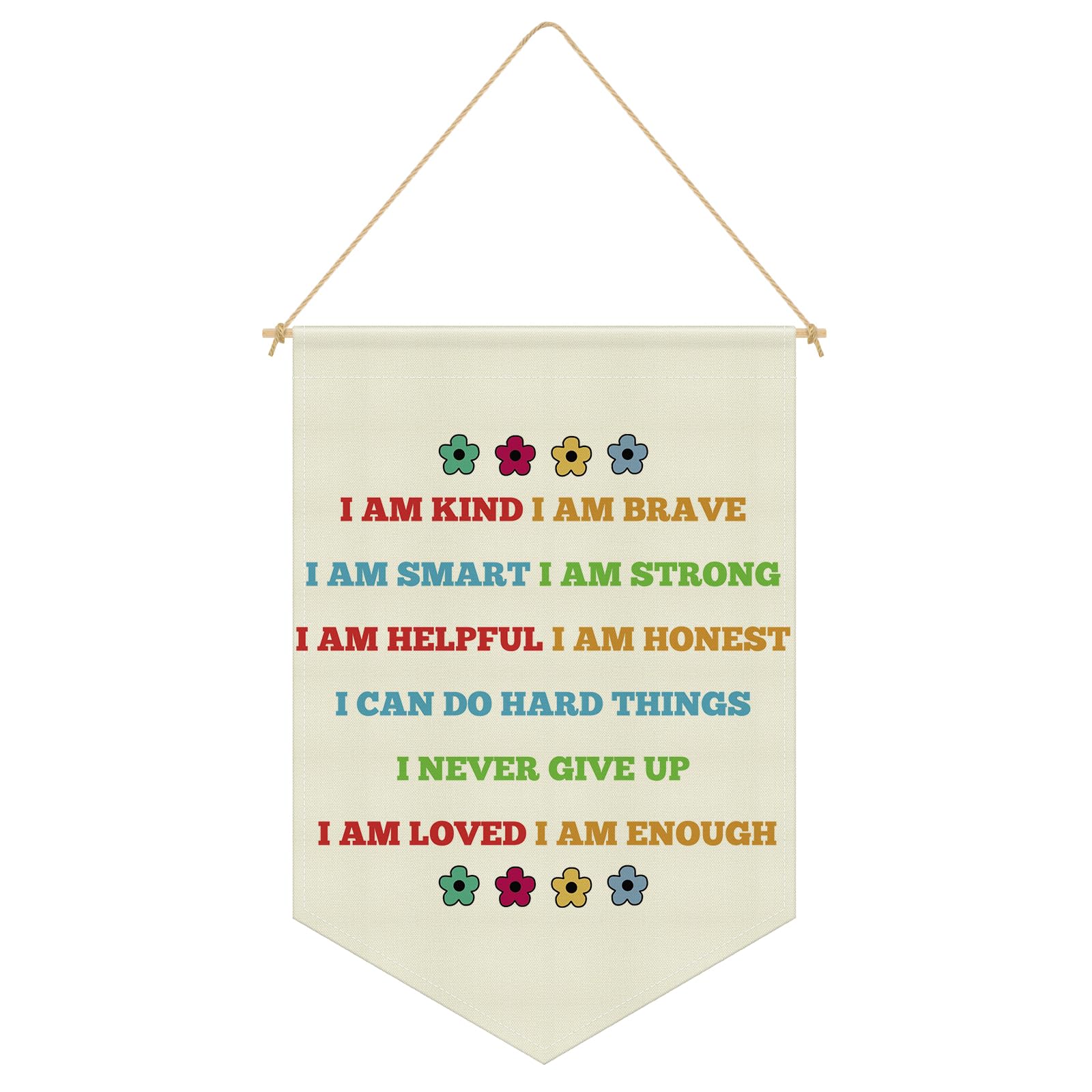 Kids Affirmation Wall Art Positive Hanging Pennant Flag Banner Inspirational Quotes Wall Art Kid Affirmation Gift for Baby Boy Girl Toddler Room Bedroom Playroom Nursery Classroom Linen Cotton Flag