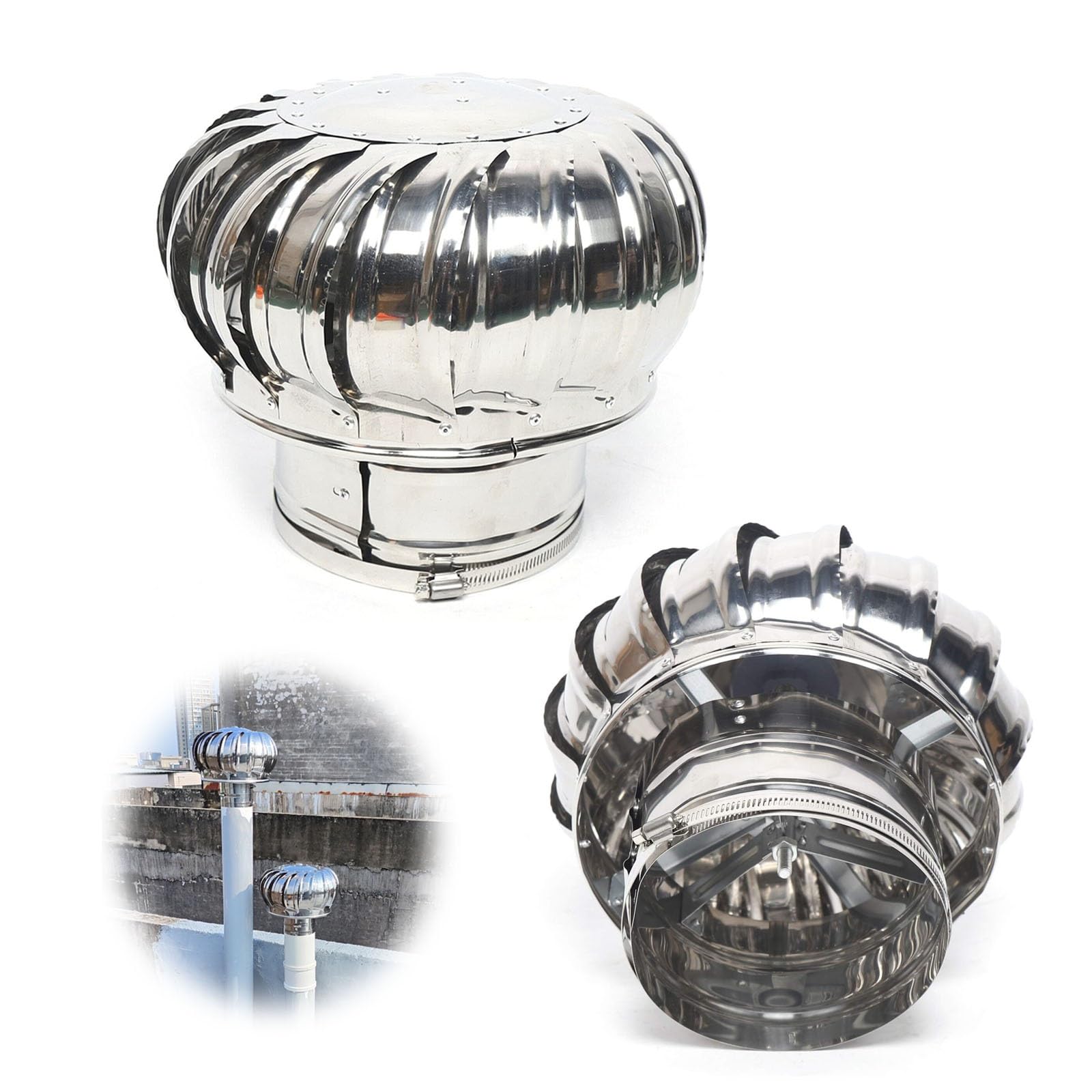 PFXNGMS Rotating Roof Vents, 304 Stainless Steel Non Power Roof Ventilator, Spinner Exhaust Wind Turbines Cap, Chimney Flue Vent Rain Cover for Outside, Chimney Caps(7.5 cm/2.95 in)