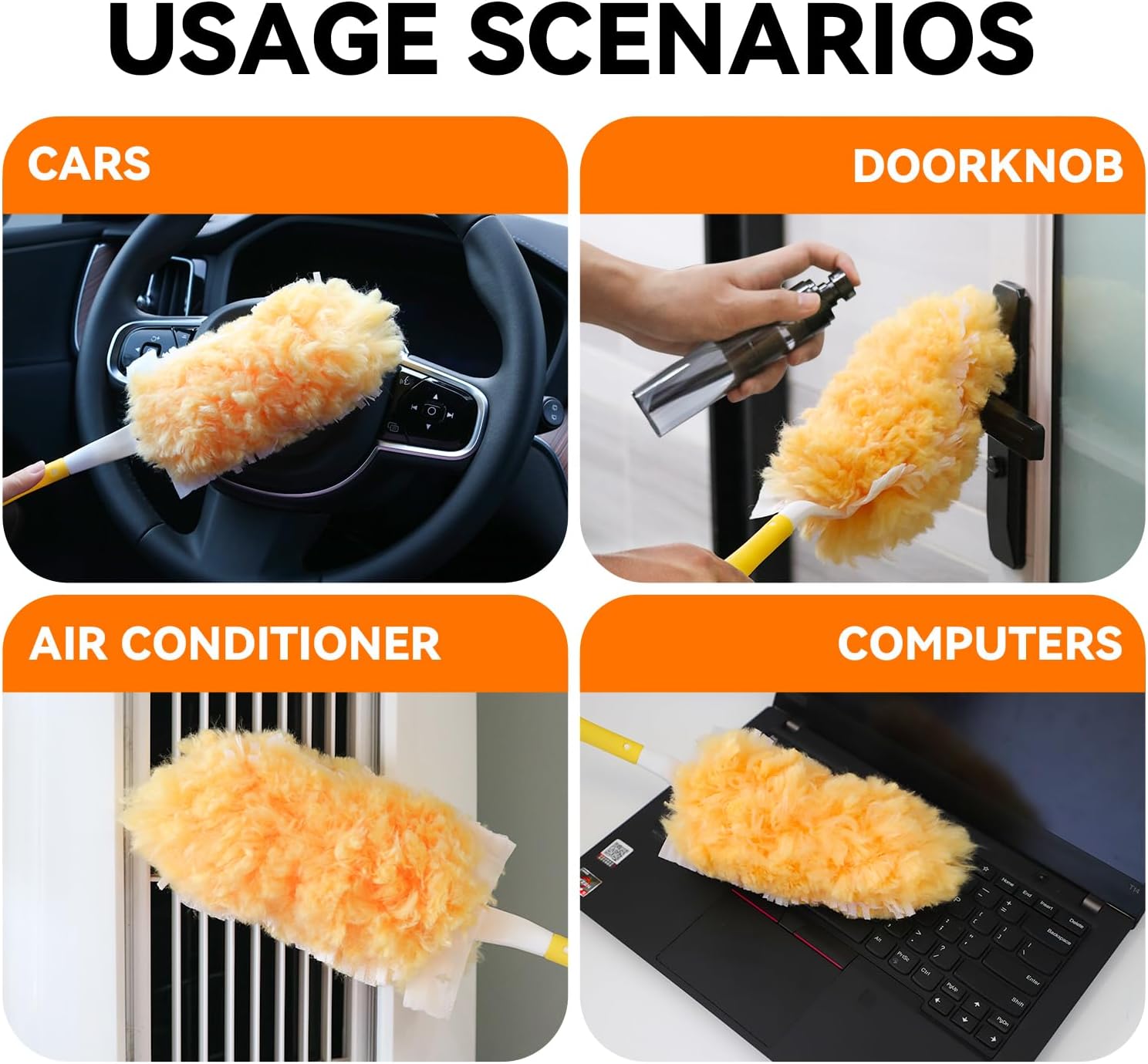 Duster Refills Bulk Compatible with Swiffer Dusters Swiffer Microfibre dust Cleaner for Cleaning Home, Office, Furniture (Yellow, 20 PCS (360°)+Handle)