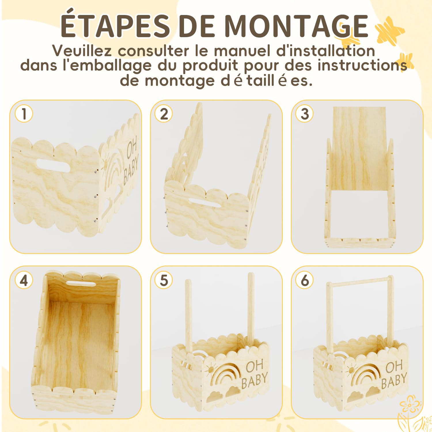 Cadeau Nouveau Né - Panier Cadeau En Bois Pour Bébé - Cadeau Naissance Fille Ou Cadeau Naissance Garçon, Cadeau Baby Shower, Cadeau Bébé Naissance, Boite Souvenir Bebe, Cadeau Grossesse