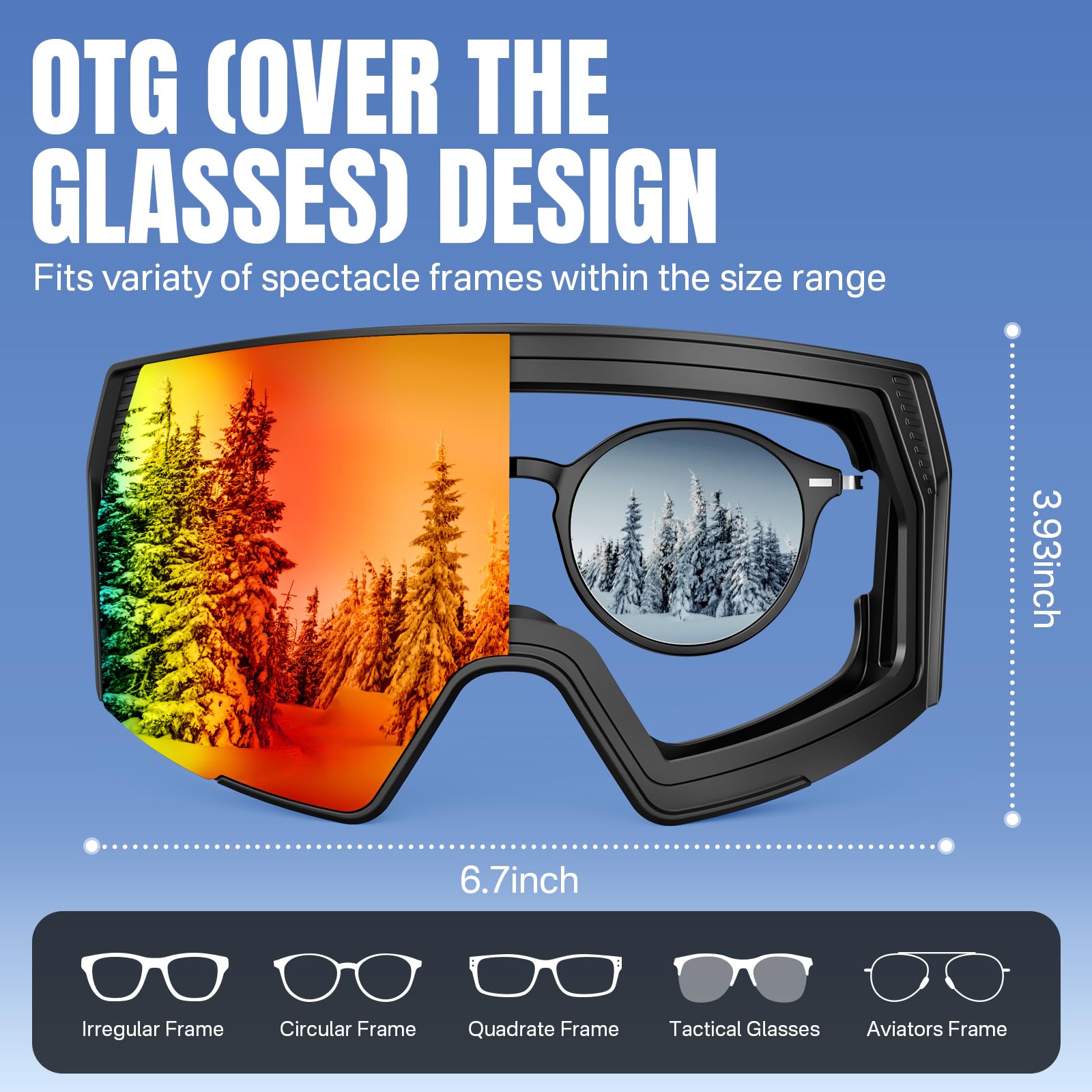 YOZISS Maschera da Sci uomo donna,OTG Maschera da Snowboard, Protezione UV400 Occhiali da Sci Snowboard, Occhiali da Motocross per ciclismo Equitazione Arrampicata Sci