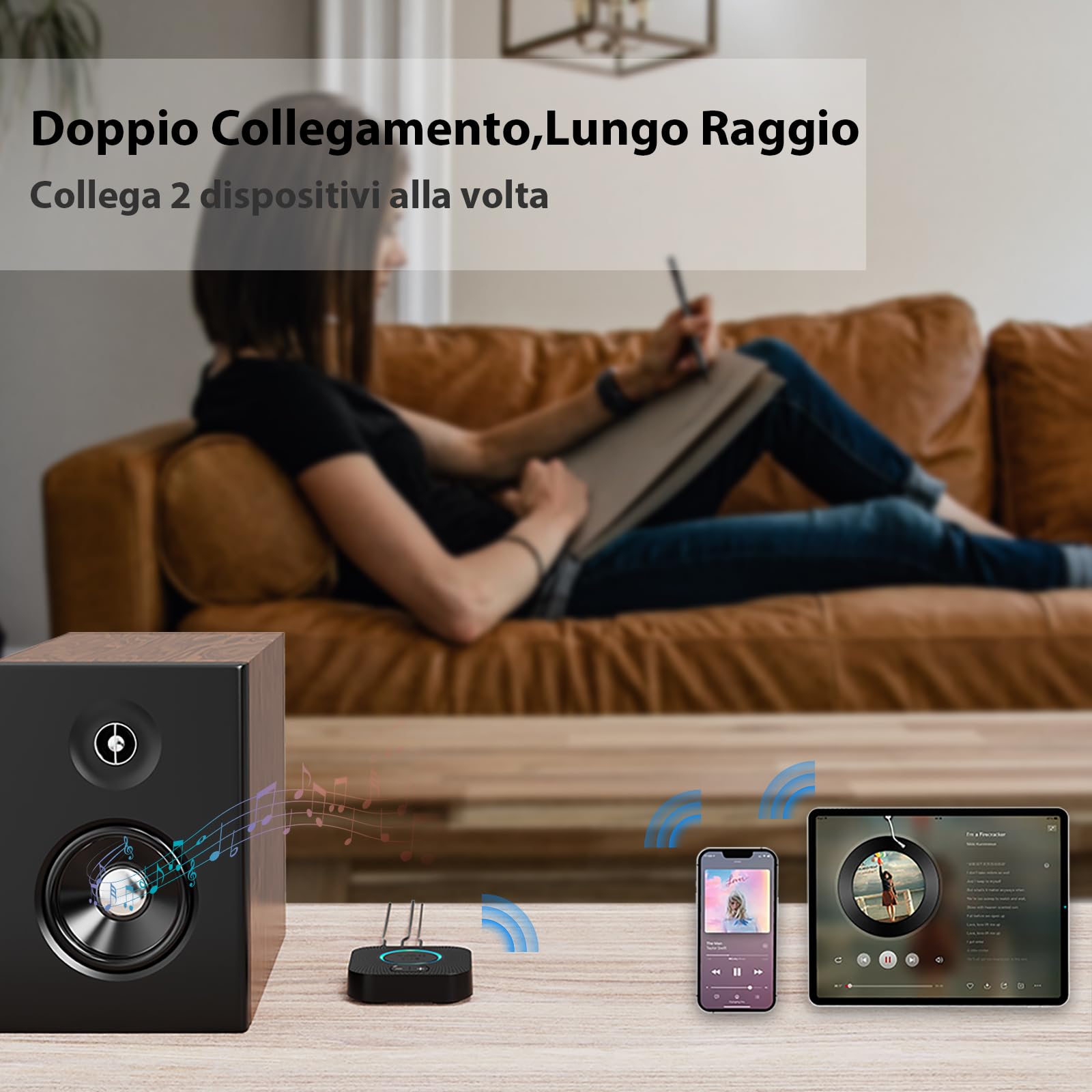 1Mii Ricevitore Bluetooth 5.3 HiFi, Adattatore Audio Bluetooth con Controllo Volume, Jack AUX e RCA aptX HD/Bassa Latenza Musica Wireless per Casse Attive, Impianto Stereo, Amplificatore, Lungo Raggio