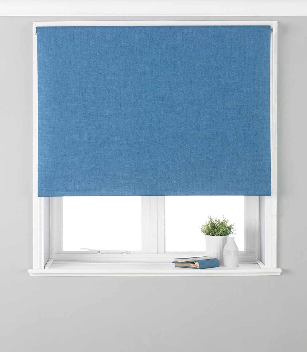 Riva Home Eclipse Blackout Roller Blind, Polyester, Denim, 183 x 162cm