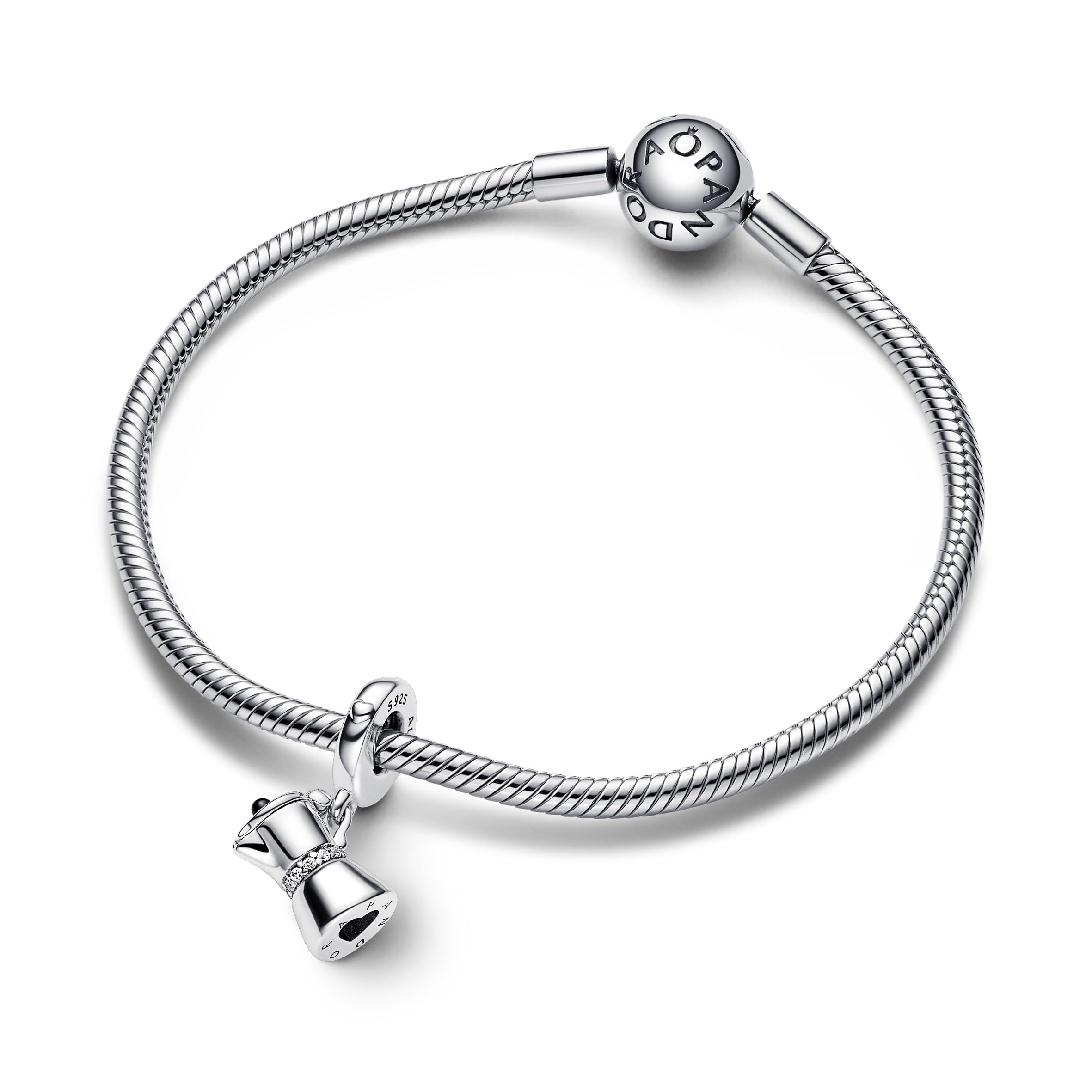 Pandora Espressokanne Charm-Anhänger aus Sterlingsilber mit Zirkoniasteinen verziert, Kompatibel mit Pandora Moments, aus der Pandora Moments Kollektion, 792679C01