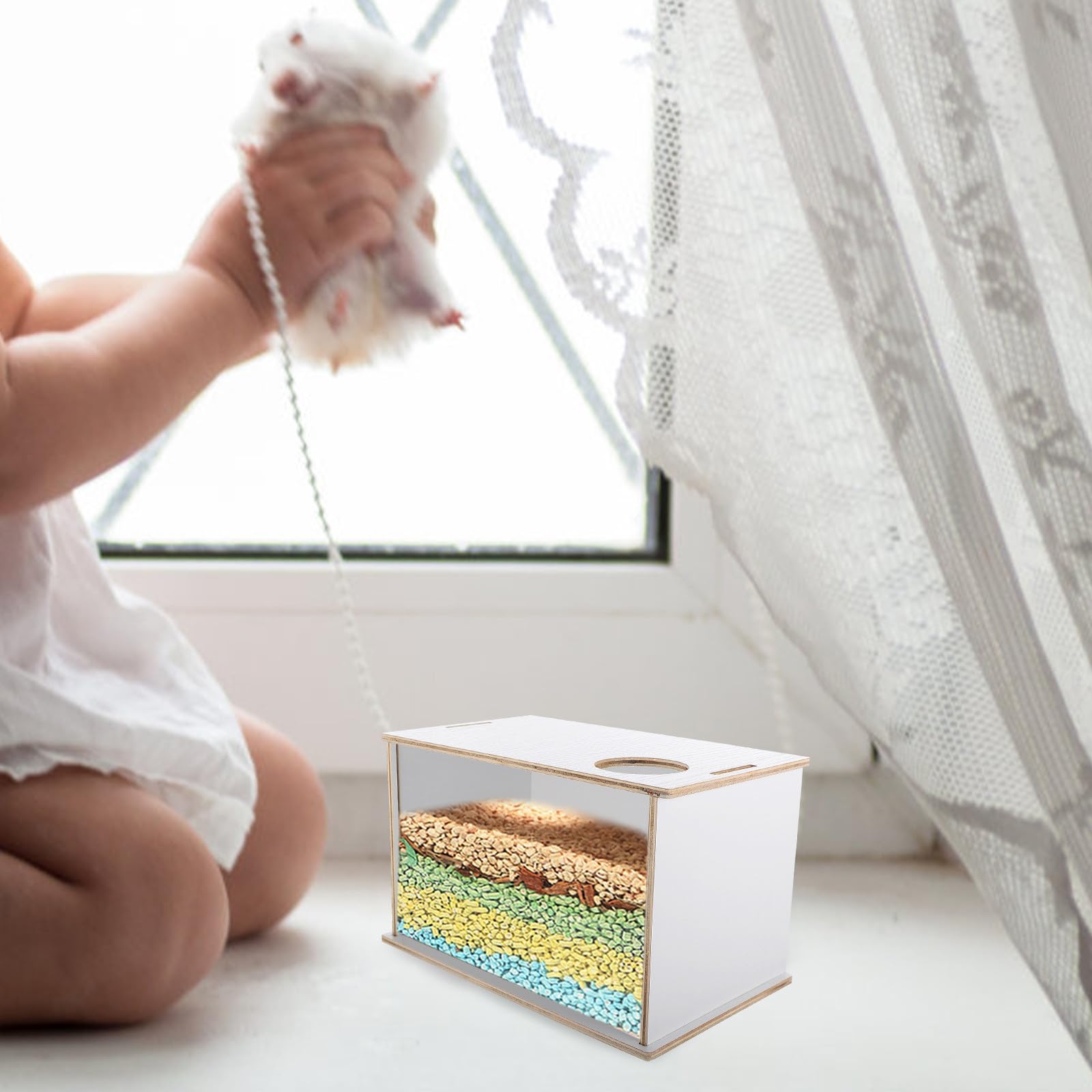 Holzbadewanne für Chinchillas mit Acrylscheibe Dekorative Sandbadbox Verhindert Sandverschütten Sicher für Spielen und Baden für Zuhause