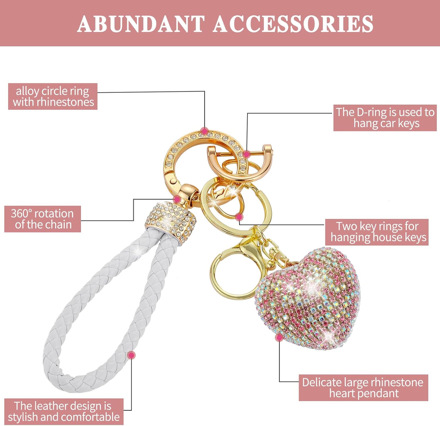 Cute Heart Keychains Bling Key chain Accessories for Women Girls Key Chain For Car Keys Purse Accessories - Image 6