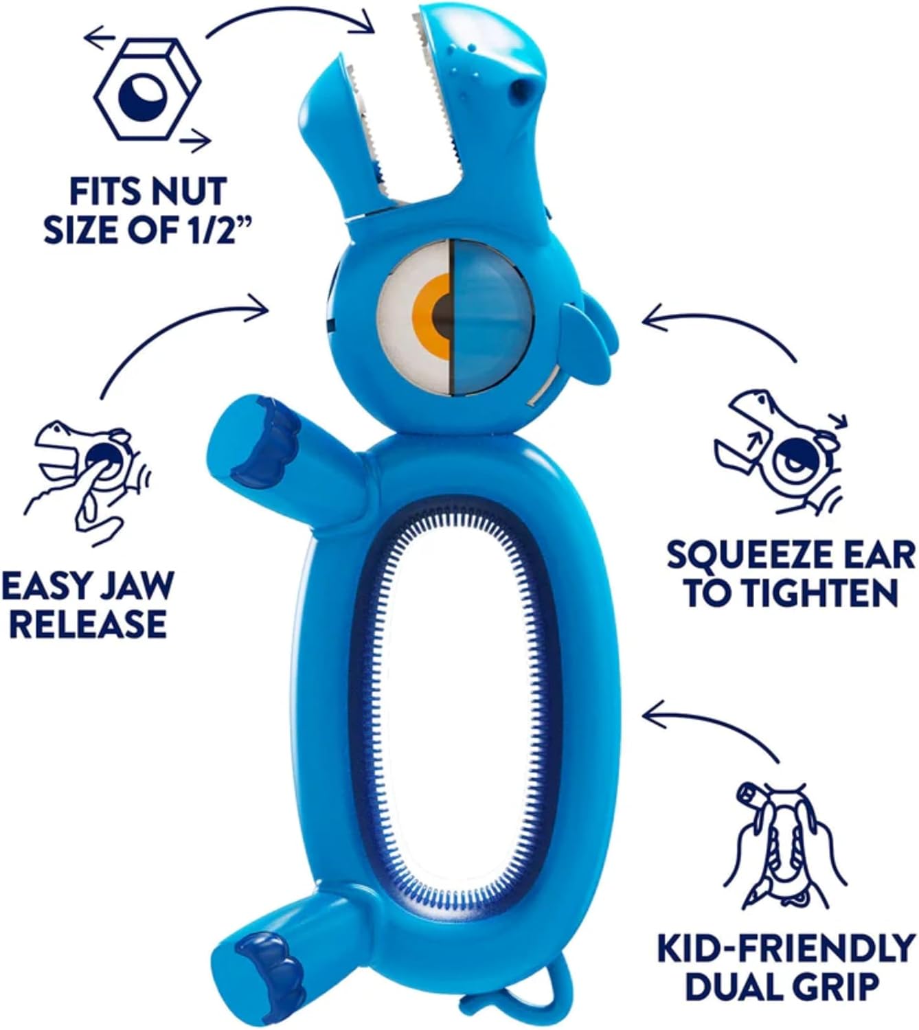 Handy Famm Bolt Hippo Kids Adjustable Wrench – Real STEM DIY Tool Ages 5+ | Ergonomic Grip, Fine Motor Skill Builder, Educational Toy Gift Boys Girls Blue