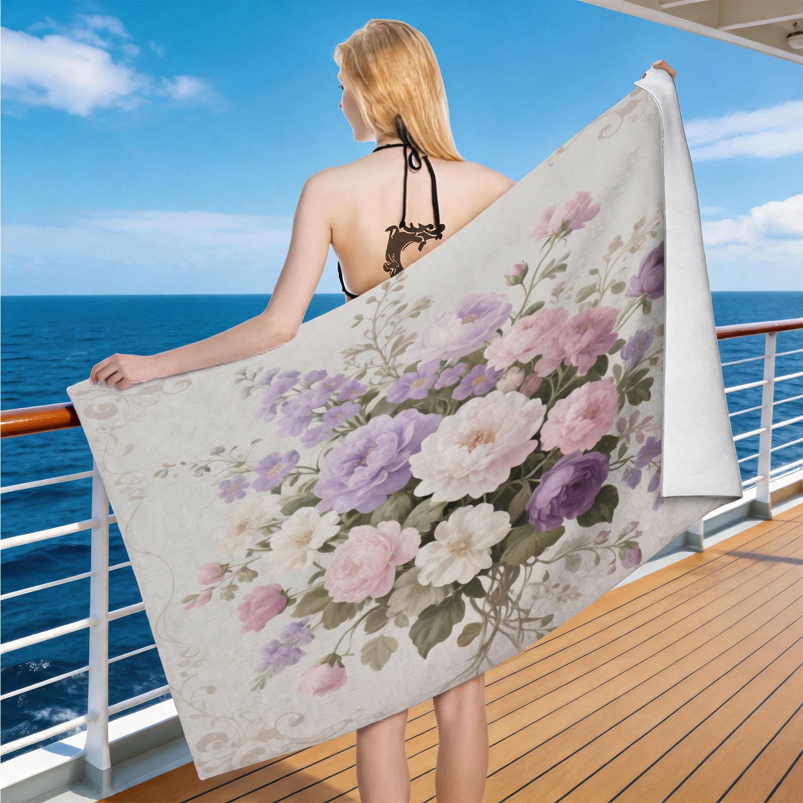 Hongduo Microfiber Quick Dry Beach Towel Flower Illustration, 3D Watercolor Flowers Beach Towels Absorbent Fast Drying Bath Towels, Travel Camping Gym Swimming Bathroom (100x200cm)