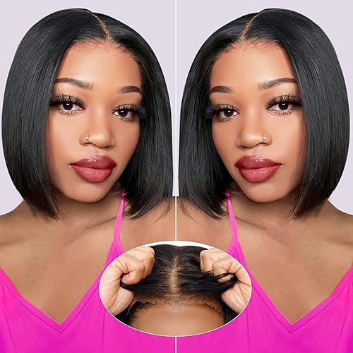 Pelucas de cabello humano sin pegamento, precortadas, precortadas, pelucas cortas de encaje frontal para mujeres negras, peluca de cierre de encaje