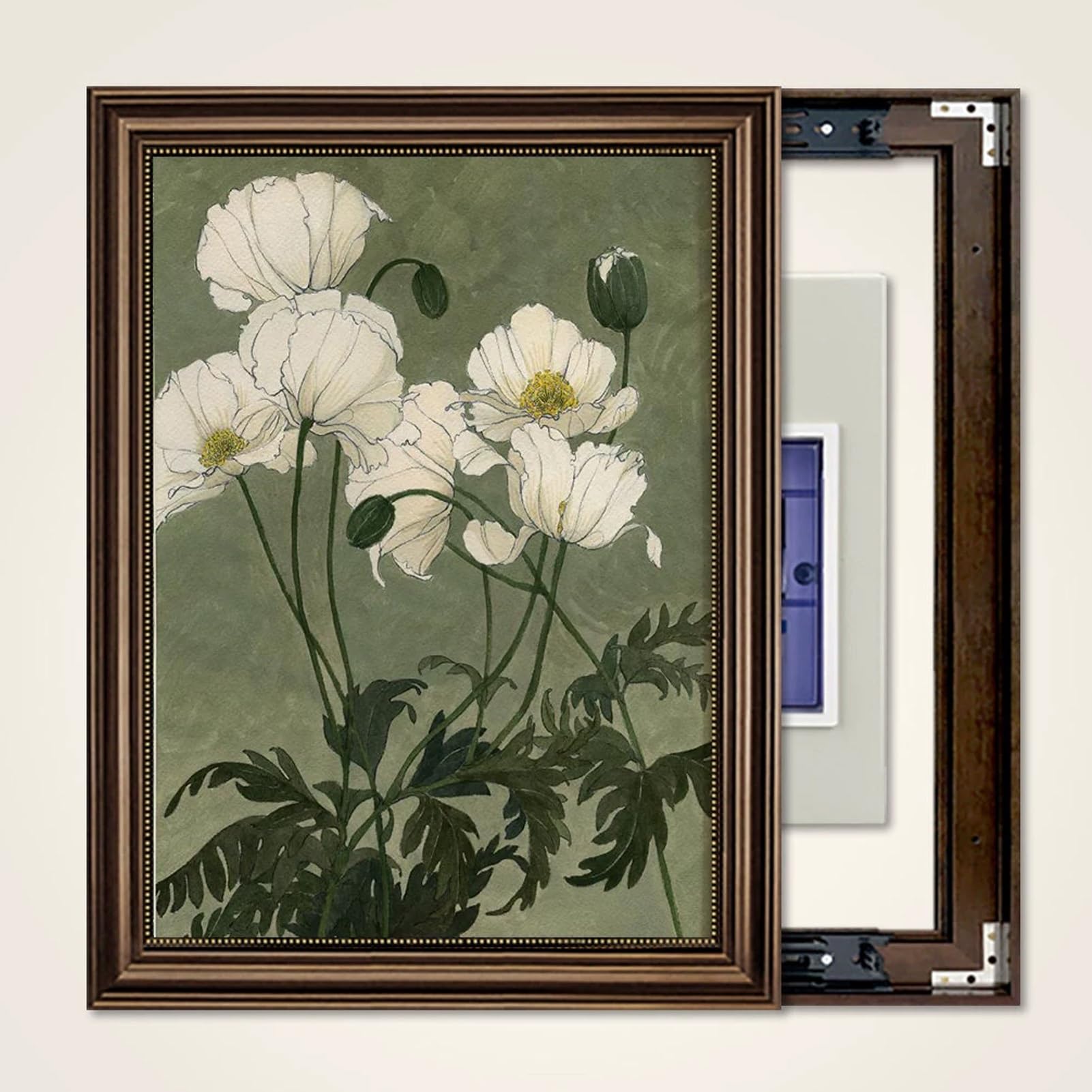 Tapa Cuadro Electrico Decorativo Vertical Retro Flores | Cubierta De Caja De Fusibles, Medidor Eléctrico Pintura Decorativa, For Oficina En Casa(Left G,17.7"x21.7"/45x55cm)
