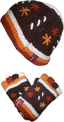 Miniatura 4 de Agan Traders 1418 - Gorro de lana de cordero cálida del Himalaya para mujer, con forro polar, manoplas sin dedos o manoplas plegables Nepal
