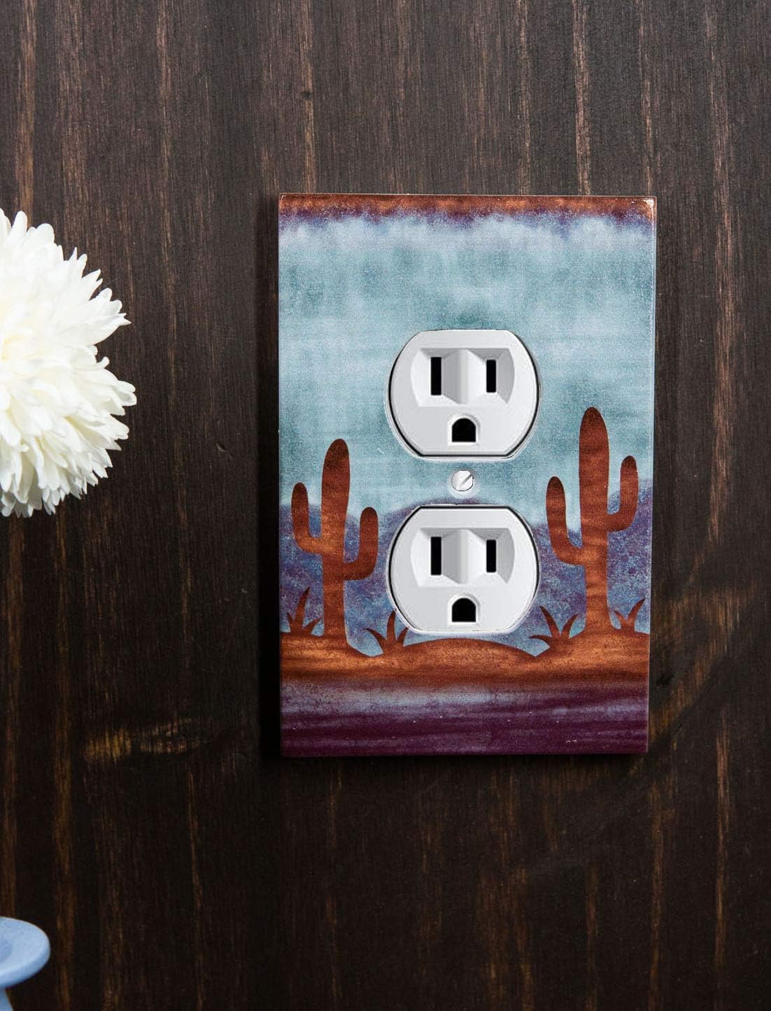 Ebros Pack of 2 Southwestern Desert Cactus Arizona Wilderness Design Vinyl Resin Print Rustic Wall Electrical Switch Or Outlet Cover Plates (Double Receptacle Outlet)