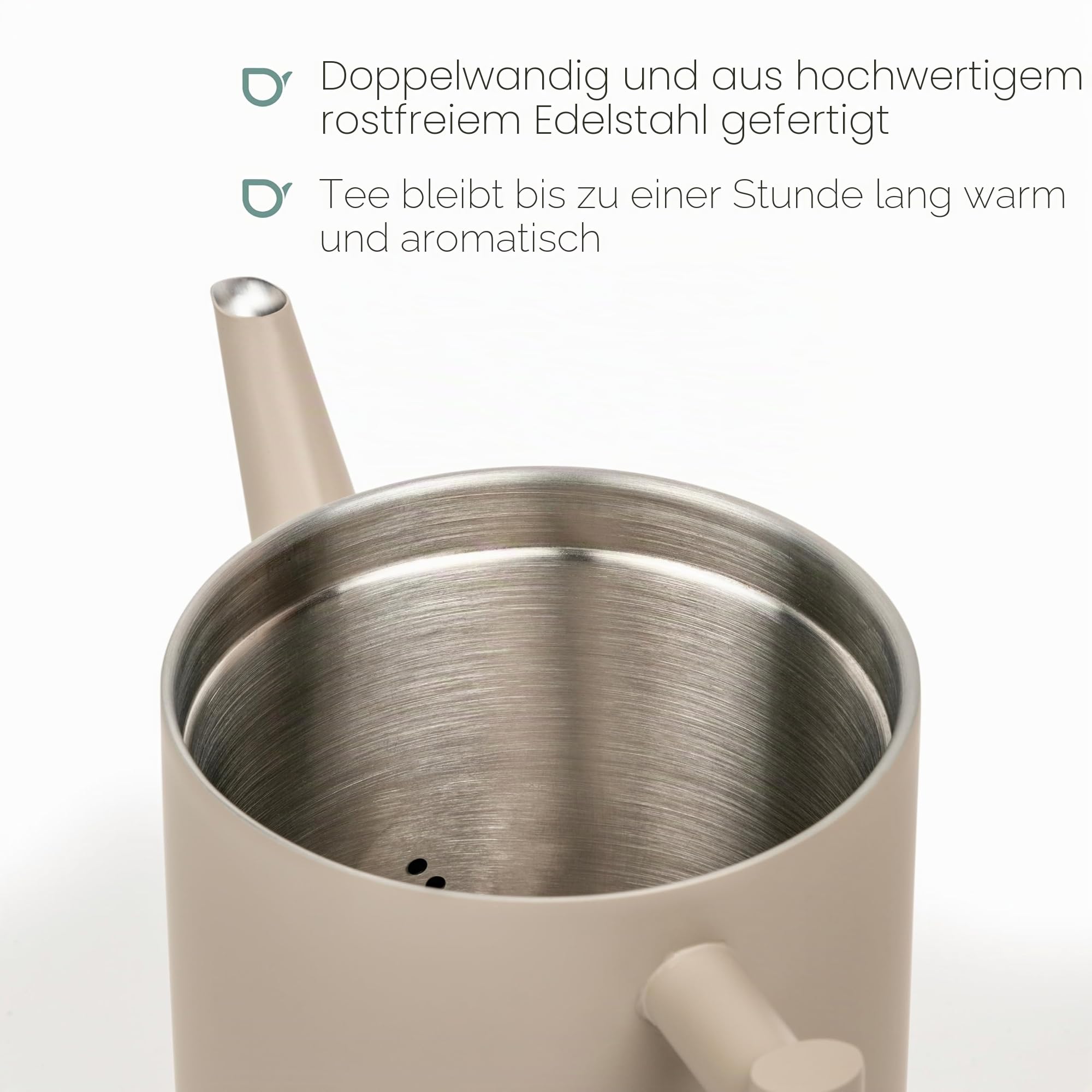 Bredemeijer große doppelwandige Edelstahl Teekanne 1.2 Liter - Edelstahlkanne in Schlammgrau - Kanne inklusive integriertes Teefilter-Sieb