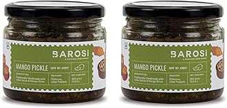 Barosi Mango Pickle | Authentic, Traditional and Handcrafted | Sustainable Glass packaging (300g Each (Pack of 2))