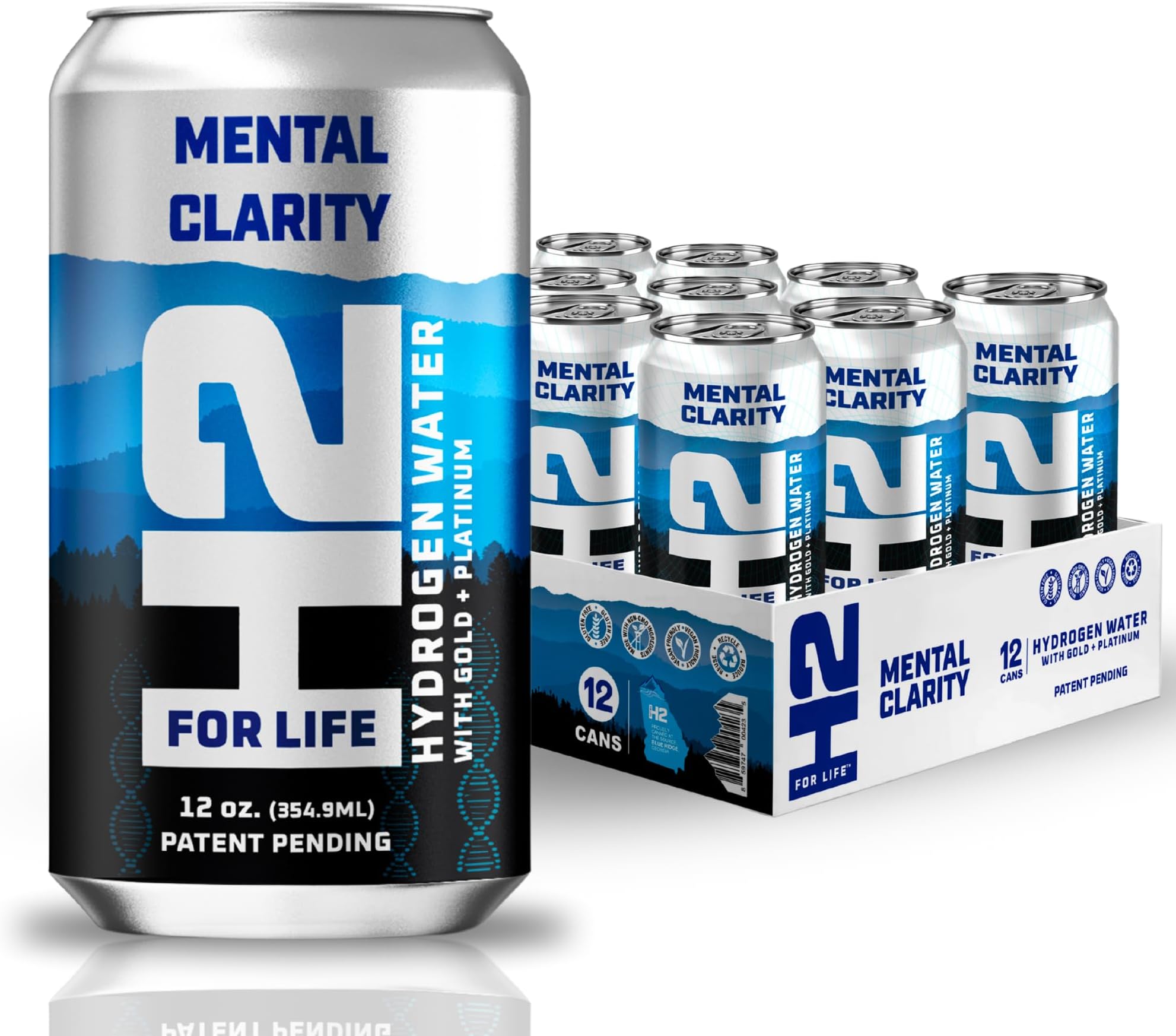 H2ForLife - Hydrogen-Rich Spring Water – Supports Mental Clarity, Recovery, Energy & Oxidative Stress 12 oz per Can (Pack of 12)
