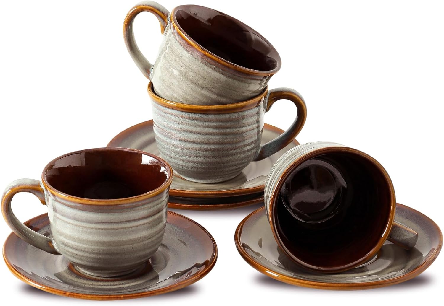 Hasense Ceramic Tea Cups and Saucers, 8oz Cappuccino Cups Set of 4