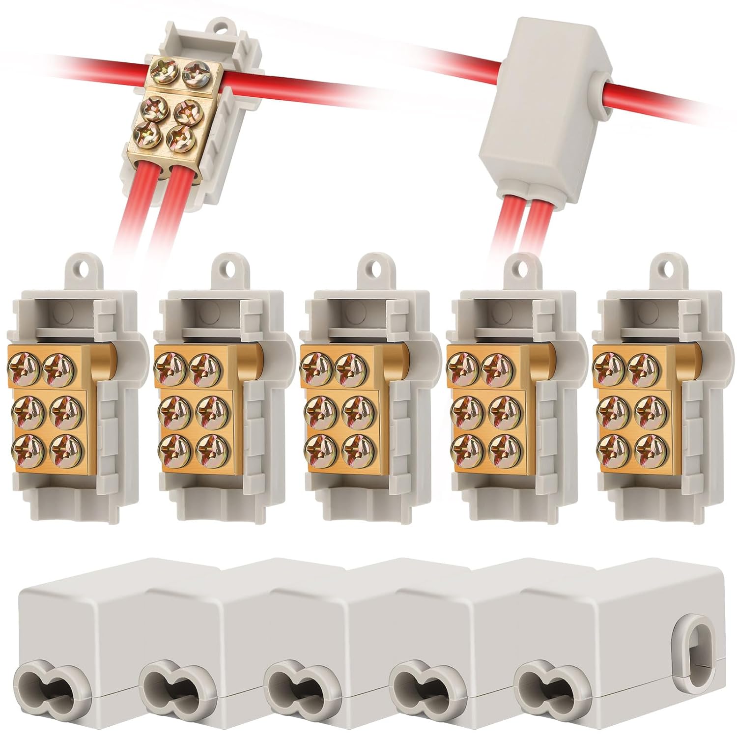 Linkstyle 10PCS 10AWG 60A Wire Connector Nut Kit, 17-10 Gauge Screw-Fixed Type Butt Connectors Quick T Tap Electrical Connectors 1 in 2 Out Wiring Connection Terminals for Car Truck Marine RV