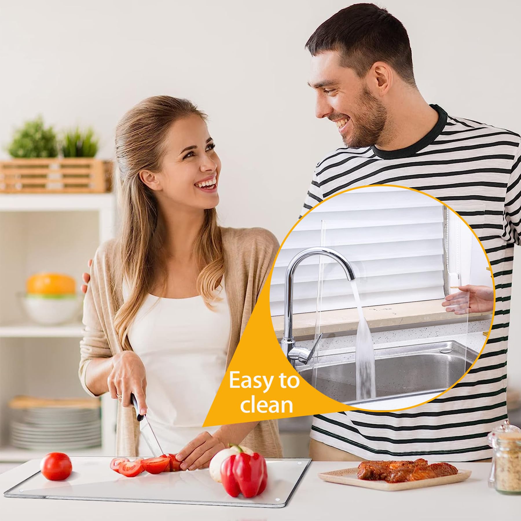 Tablero de Corte Acrílico Transparente, 5 mm con Borde de Tope, 60 cm x 45 cm, Ideal para Mostradores de Cocina