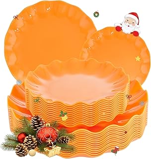 LIYH 24 Pcs Orange Plastic Plates Reusable Orange Plates Scalloped Plastic Plate for Holiday Party Dishwasher Safe Sturdy Reusable (12 Guests) Suitable for Holiday Gatherings