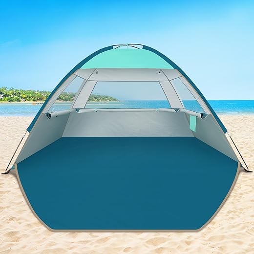 COMMOUDS Beach Tent Sun Shade for 3/4-5/6-8/8-10 Person, UPF 50+ Beach Sun Shelter Canopy Tent, Lightweight, Easy Set Up and Carry Beach Umbrella Turquoise