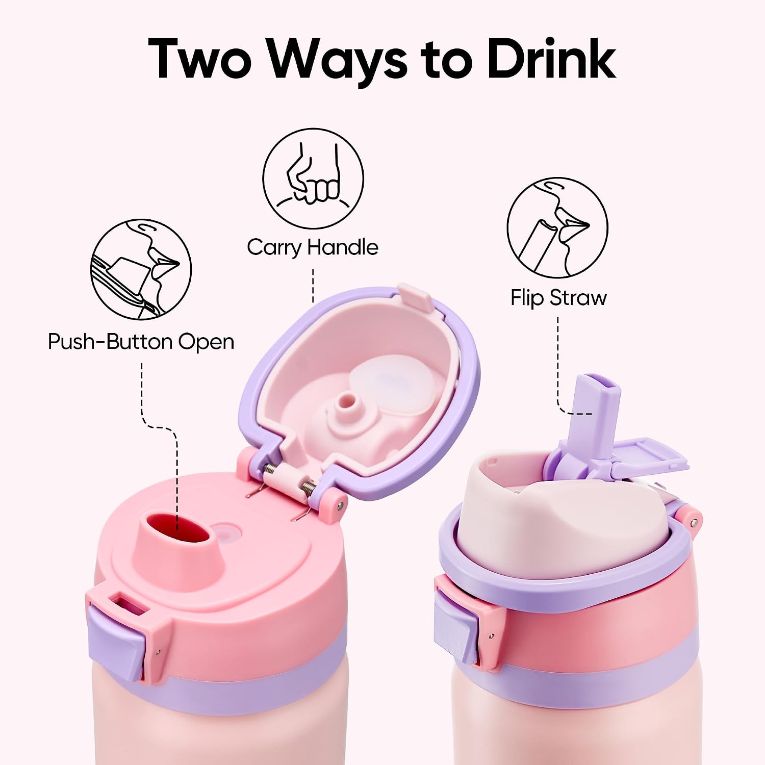 Fijinhom 24 oz Insulated Water Bottle with 2-in-1 Straw and Spout Lid, Stainless Steel Double Wall Vacuum Flask, Sports Water Bottle Keeps Cold 24H, Leak Proof for Gym, Outdoor, Travel (Pink) image 2