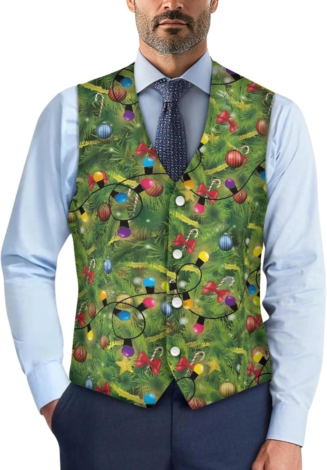 Christmas Suit Vests for Men Lightweight Men's Suit Vest for Party Banquet V-Neck Mens Waistcoat with Back Strap