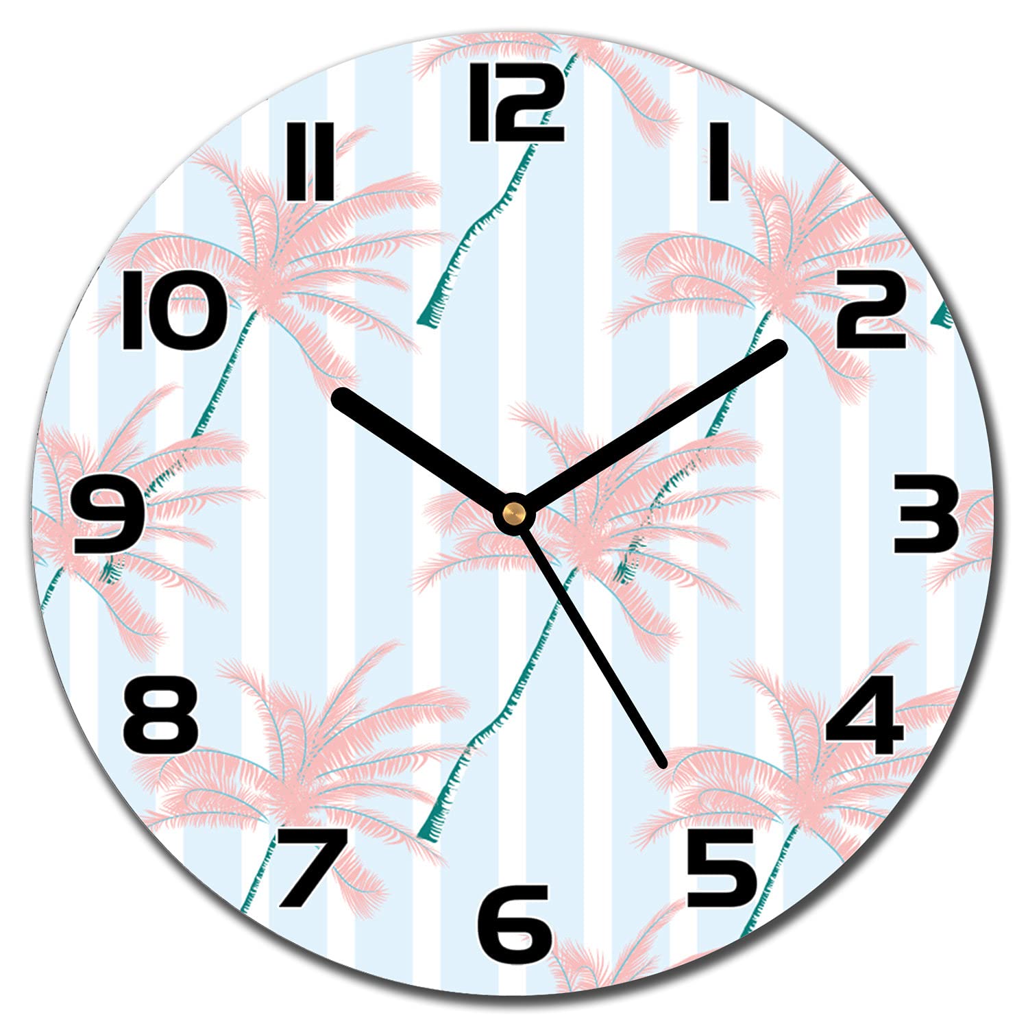 Horloge en verre 30 cm feuilles de palmier noires pour salon