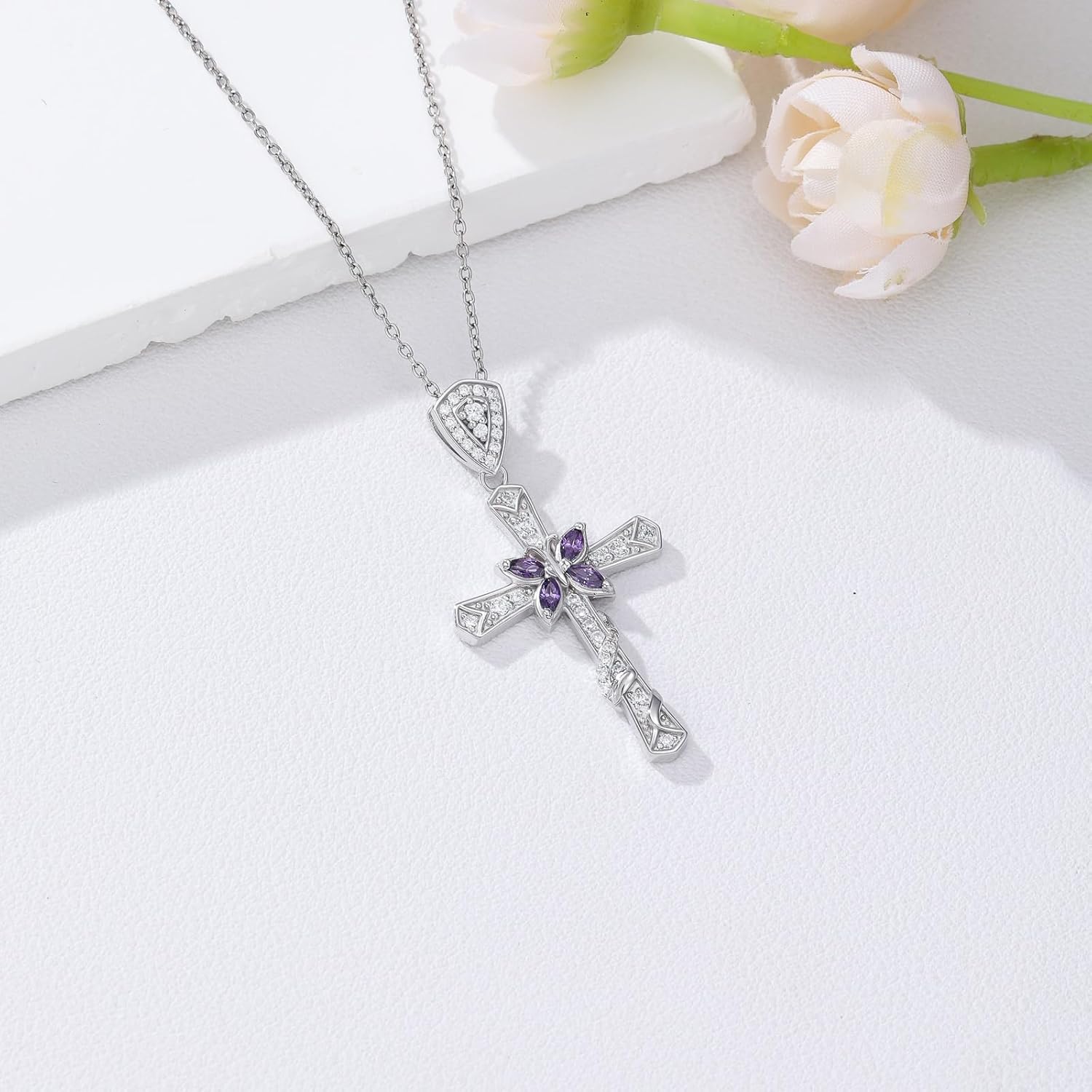 ROMANTICWORK Religious Cross Pendant Necklace 925 Sterling Silver Butterfly Cross Jewelry Christian Gifts for Women Wife - Image 3