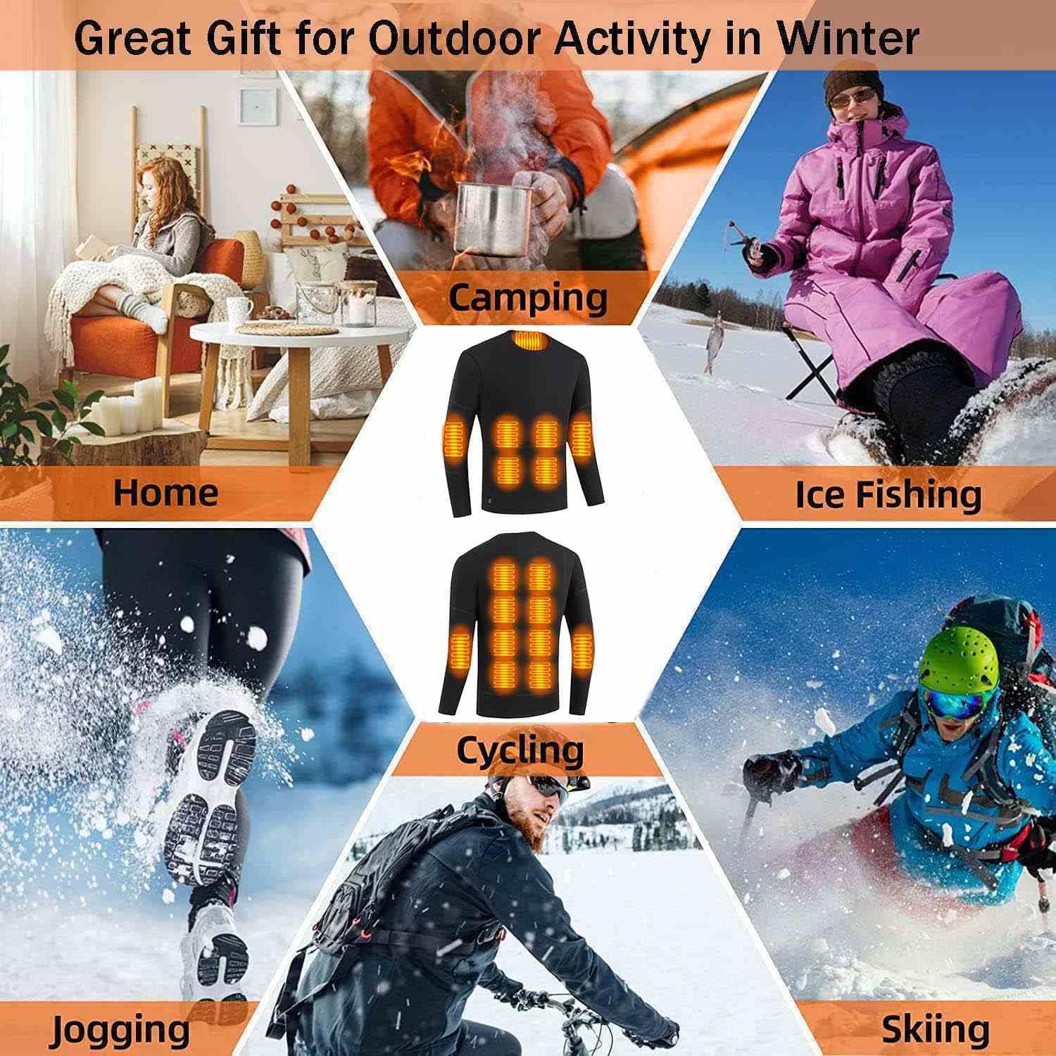 scosao Camiseta Térmica Hombre Mujer Ropa Interior Calefactable Eléctrico USB 16 Zonas Invierno Top Thermal Manga Larga Cálida Cape Base para Esquí Moto Ciclismo Viajar