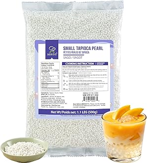 Soeos Sago Tapioca Pearls, 1.1 lbs (500g), Small Tapioca Pearls for Asian Desserts, Bubble Tea, and Puddings, Quick-Cooking Sago Ball, Non-GMO, Gluten-Free