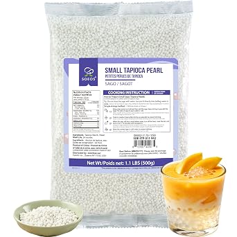 Soeos Sago Tapioca Pearls, 1.1 lbs 500g, Small Tapioca Pearls | Sago Ball for Asian Desserts, Bubble Tea, and Puddings, Quick-Cooking Sago Ball, Non-GMO, Gluten-Free