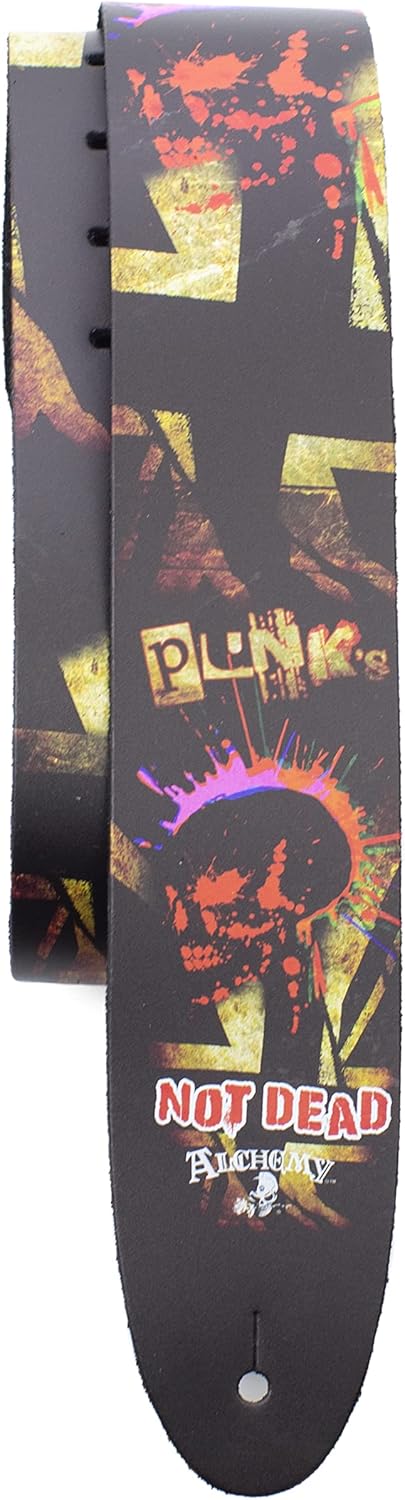 Perri's Leathers, Official Alchemy Punks Not Dead Licenced Leather Guitar Strap, Direct to Leather Series, Anti-Slip, Adjustable from 42.5" to 56" Inch, Compatible w/All Button Lock Systems