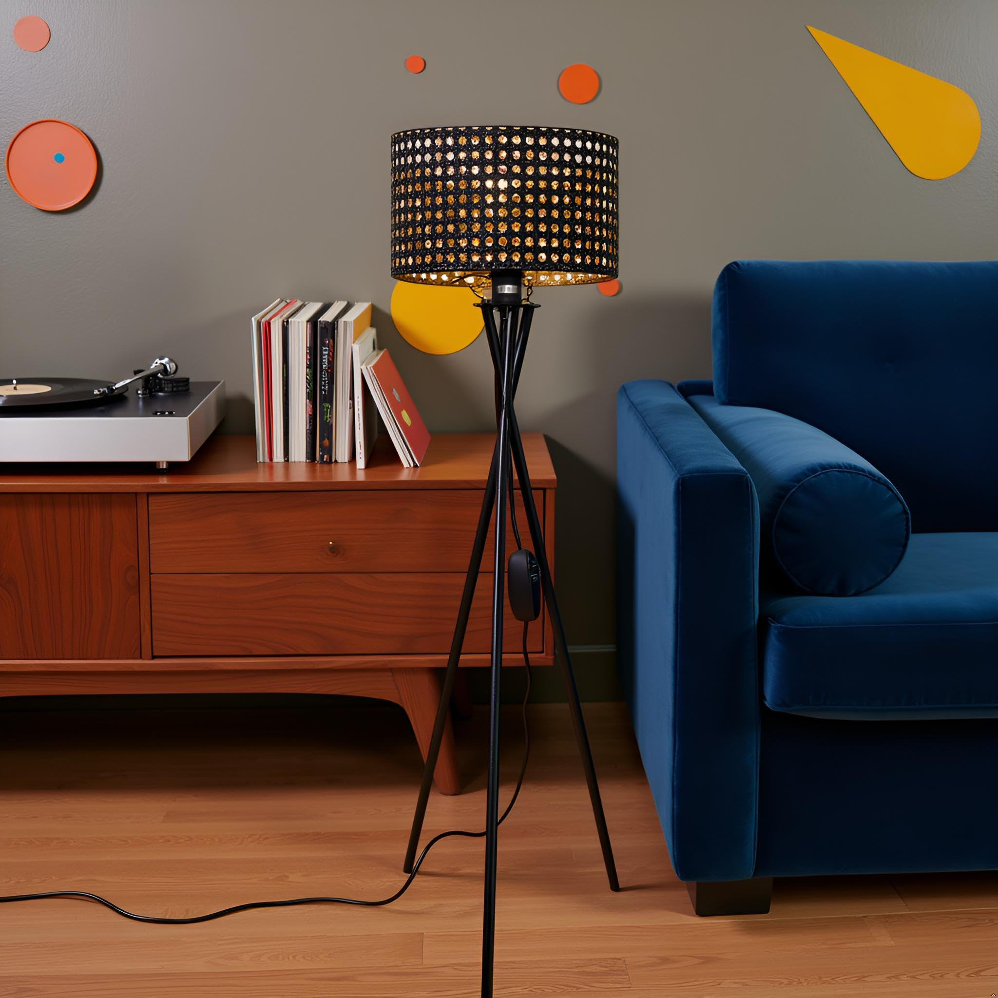 Osasy Modern LED Tripod Floor Lamp, Decorative Woven Shade, Tripod Lamps Living Room Corner Light - Image 3