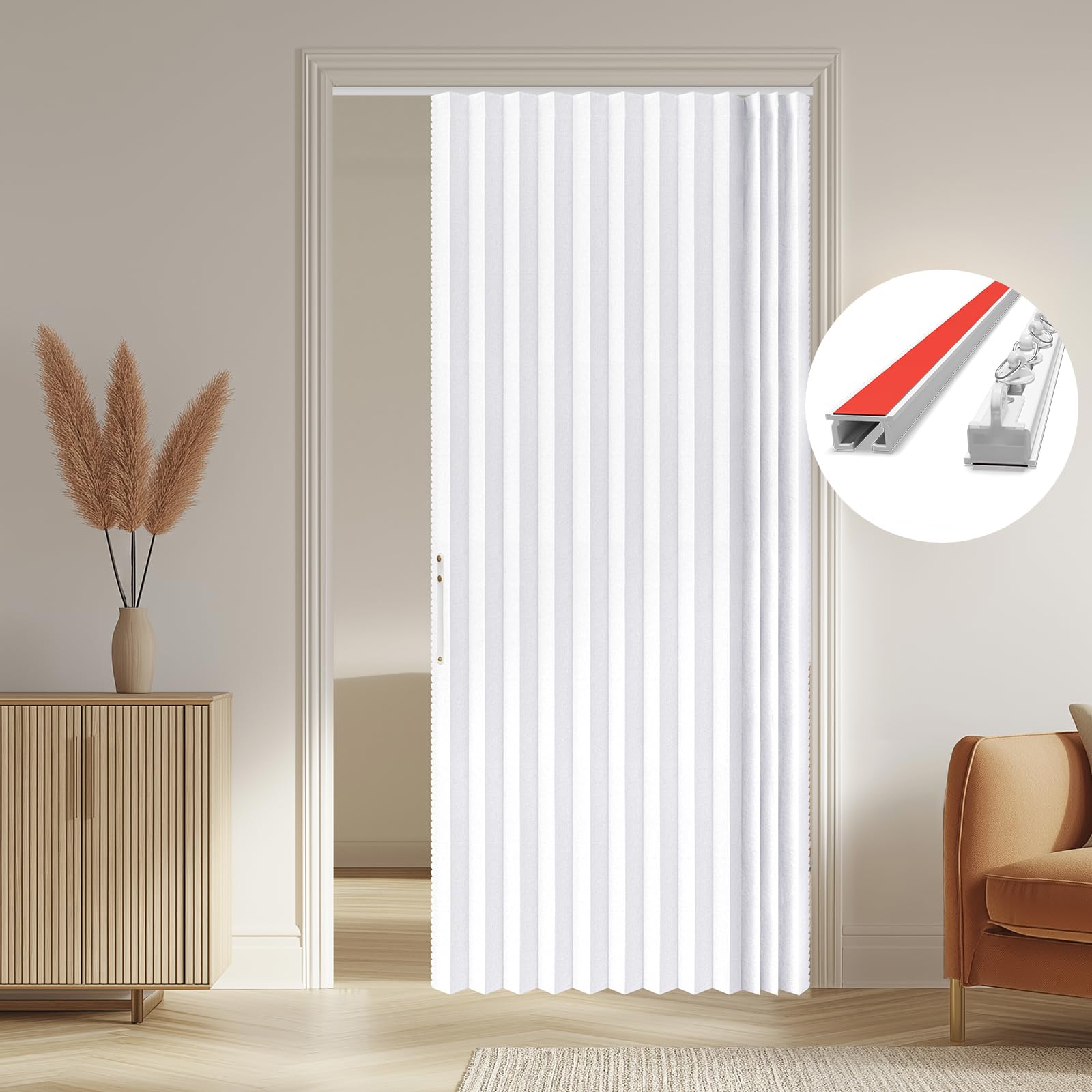 AJAZZ 100% Blackout Accordion Door Curtain for Door Patio Door Curtains Magnetic Doors Curtains for Bedroom Living Room Doorway Curtain Sets Included