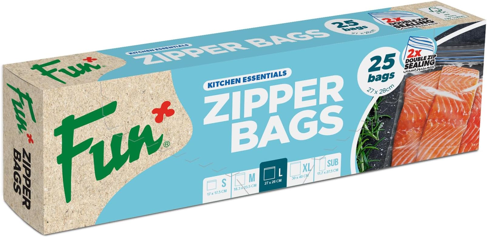 Fun® Zipper Bags 27x28cm, Clear, Large - Leak-Proof & Airtight Seal Food & Household Storage Solution (Pack of 25)