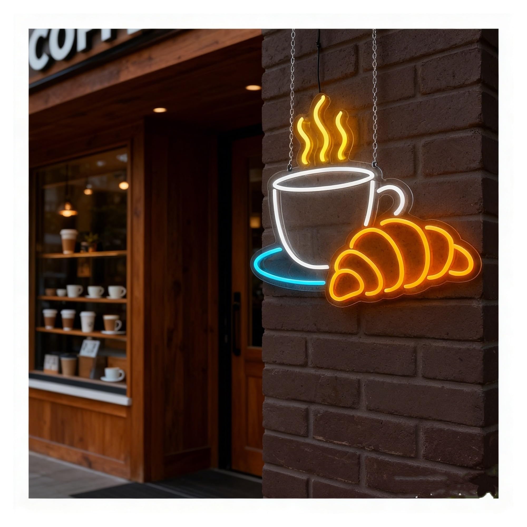 Hängende Kunst Leuchtreklamen Croissant Coffee Leuchtreklame, Einstellbare Helligkeit, Für Bäckereien, Cafés, Restaurants, Wanddekoration, 43cm