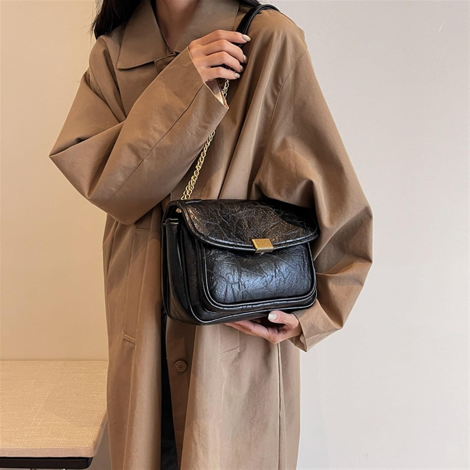 [ＤＵＢＦＫＢＳＨ] 女性用ショルダーバッグ 複数のポケット付きソリッドカラーチェーンレディースショルダーバッグ、フラップ、クロスボ