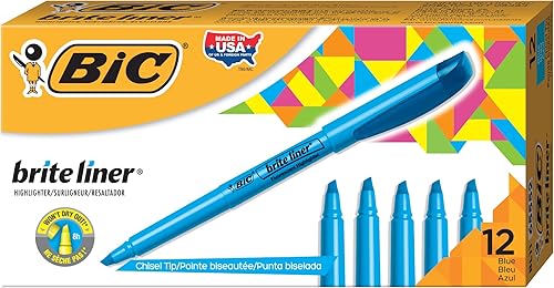 Pack de 12 marcadores fluorescentes Brite Liner de Bic punta biselada color amarillo Azul 12 unidades