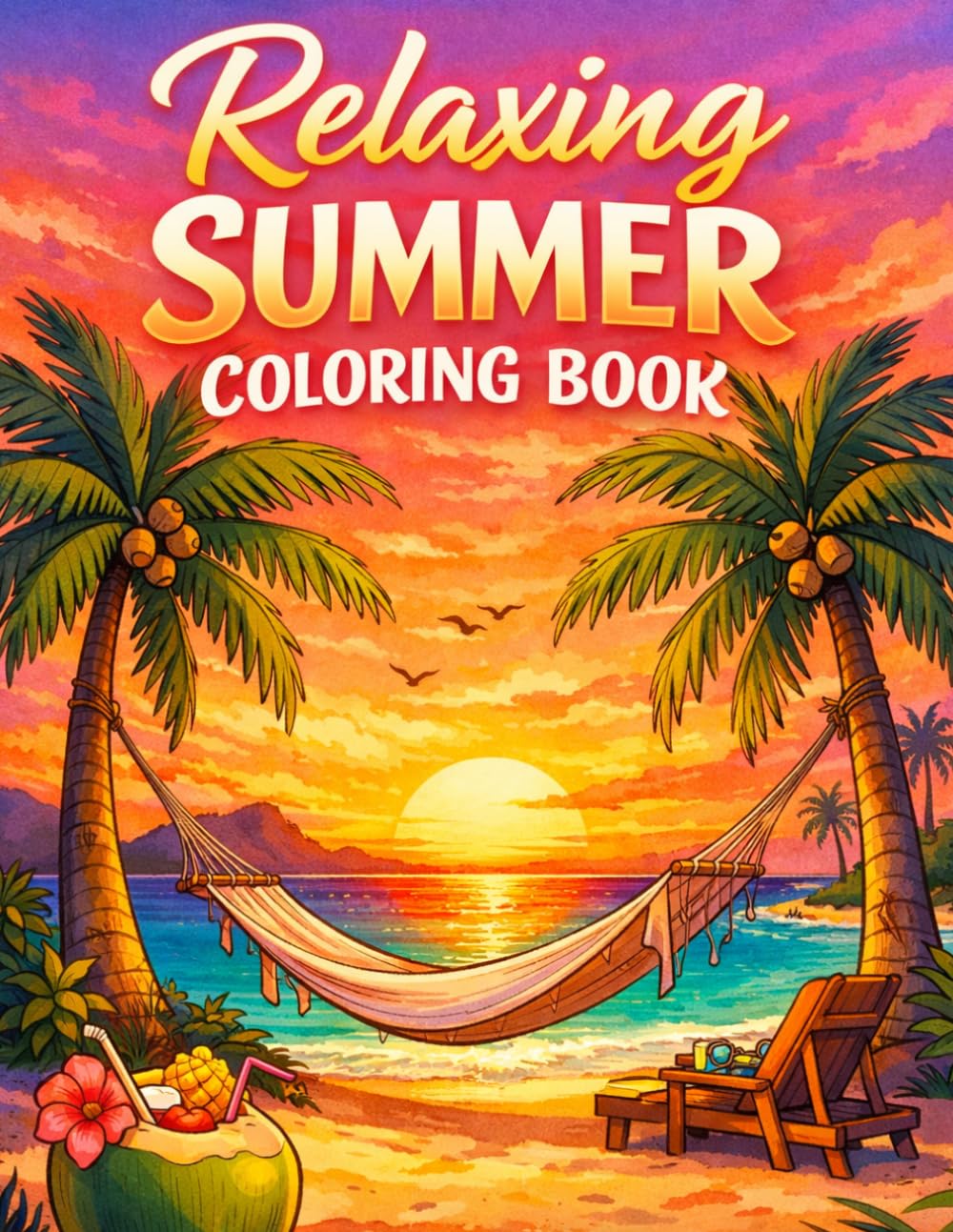 Relaxing Summer Coloring Book: 60 Beautiful Beach, Tropical, and Summer Vacation Scenes for Relaxation and Stress Relief