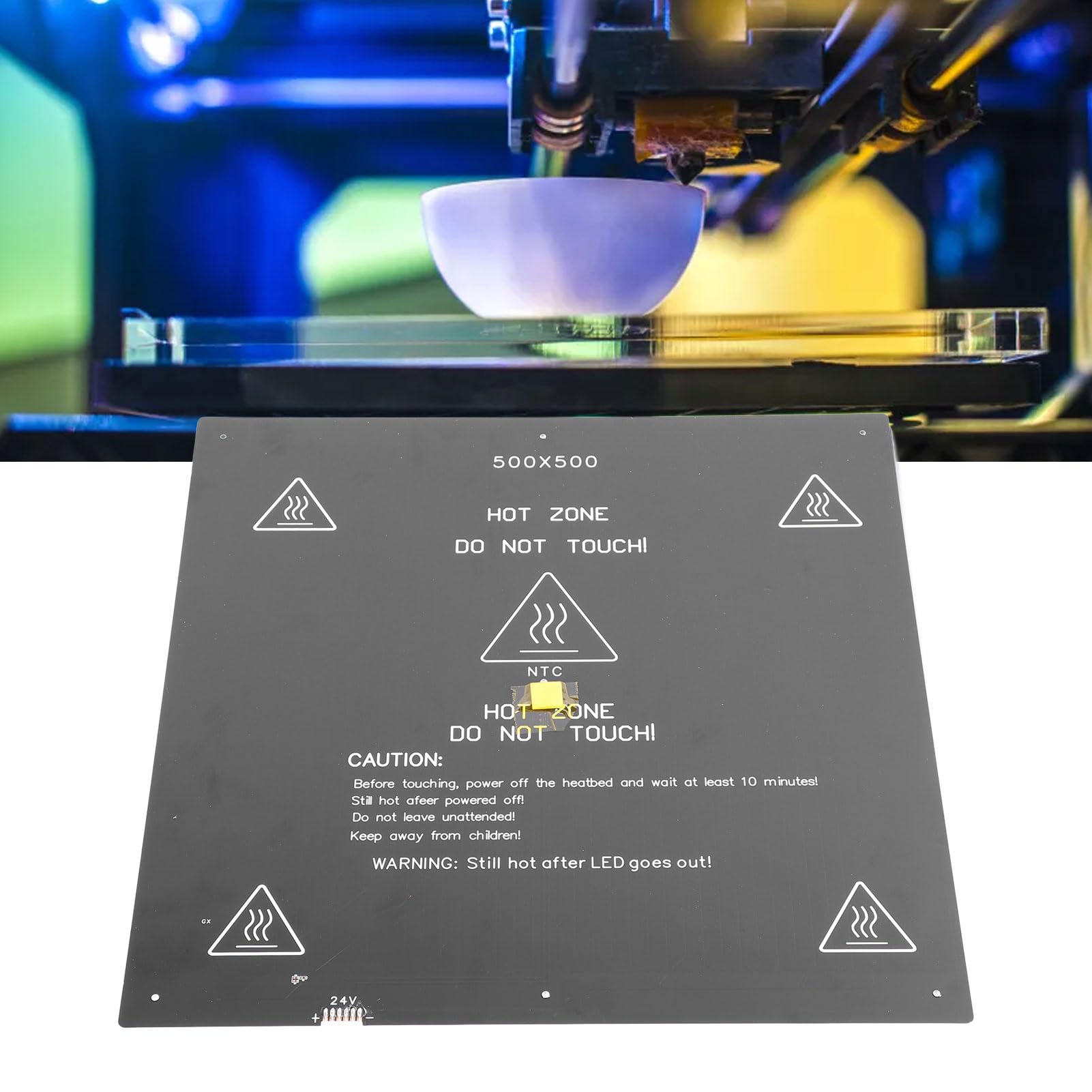 Acouto Impresora 3D Cama Calefactable 24V 350W Aleación de Aluminio de Alta Potencia 500x500mm Impresora 3D Hotbed Cuenta con una de Silicona Cama Calentada Caliente Calentador de