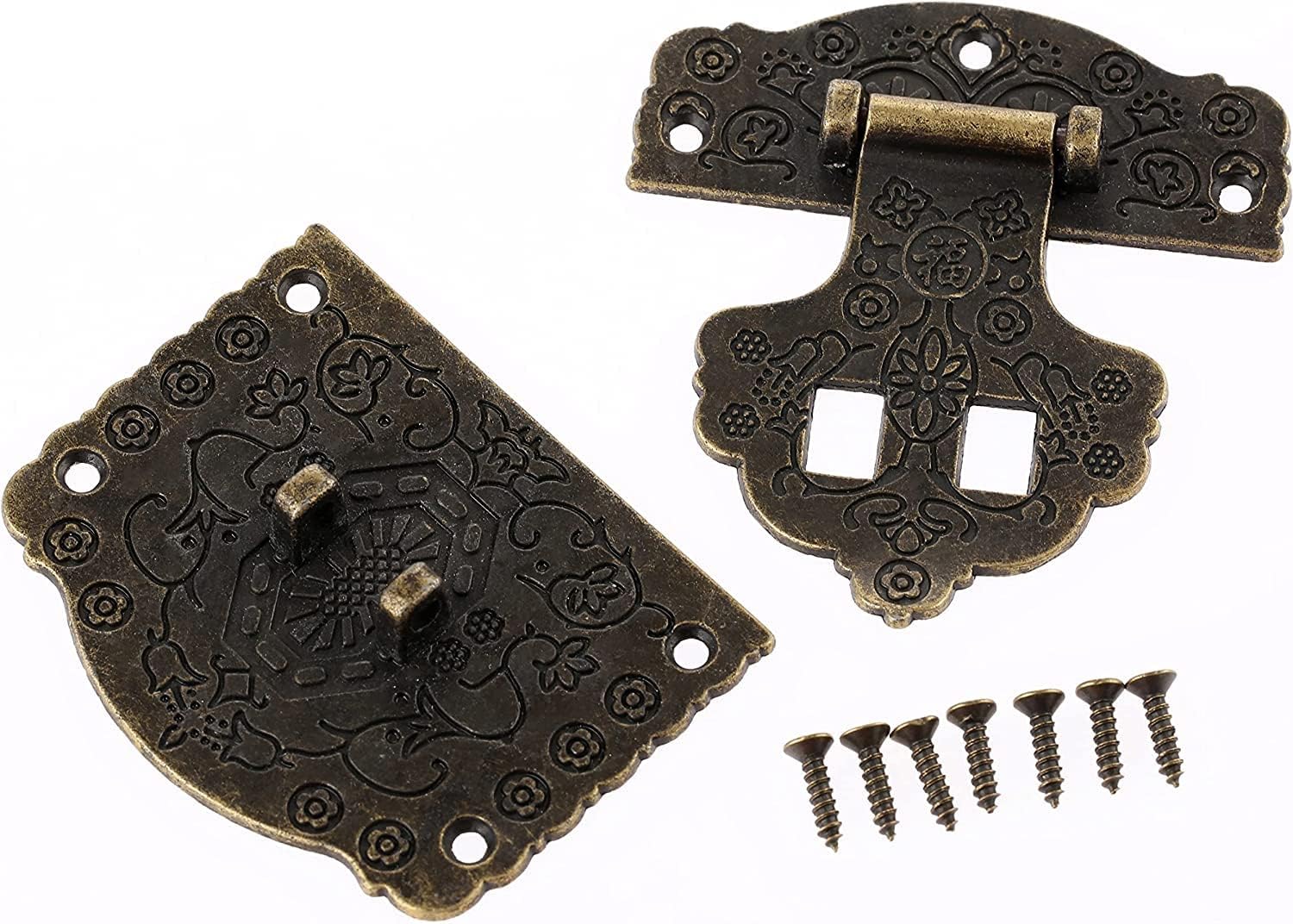 Antique Retro Hasp Lock Buckle Hook Eye Latch,Drawer Decorative Jewelry Wooden Box Suitcase 70 * 60mm with Screws Vintage Brass Hardware Accessories