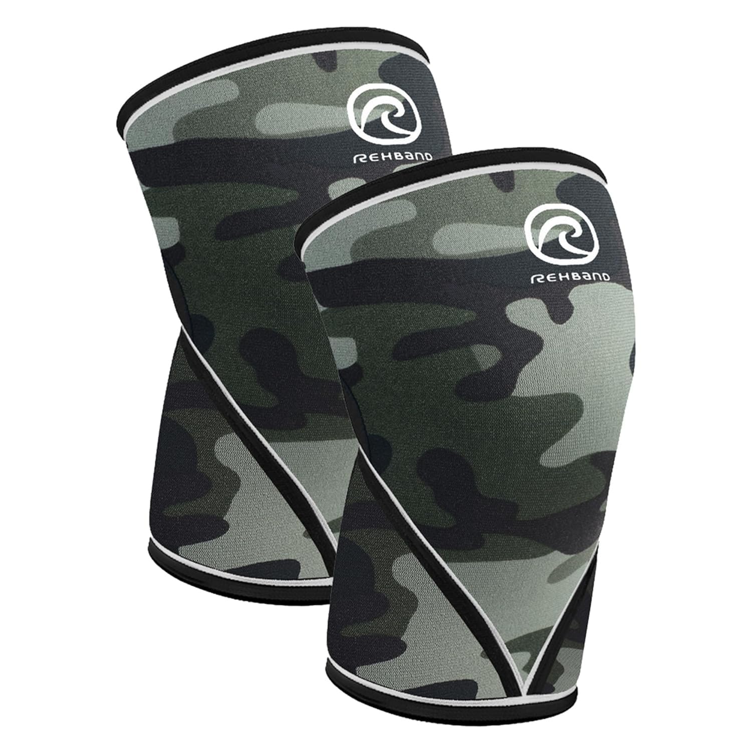 Rehband 7051 Classic 7mm V-Knee-Sleeve for Weightlifting, Competition Grade Powerlifting Knee Sleeve, Compression Sleeve for Crossfit, Squats, Gym, Colour:Camo - 1 Pair, Size:Large