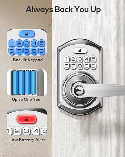 Miniatura 9 de TEEHO TE004 Cerradura de puerta con teclado de entrada sin llave con asa, cerradura electrónica digital inteligente para puerta interior con