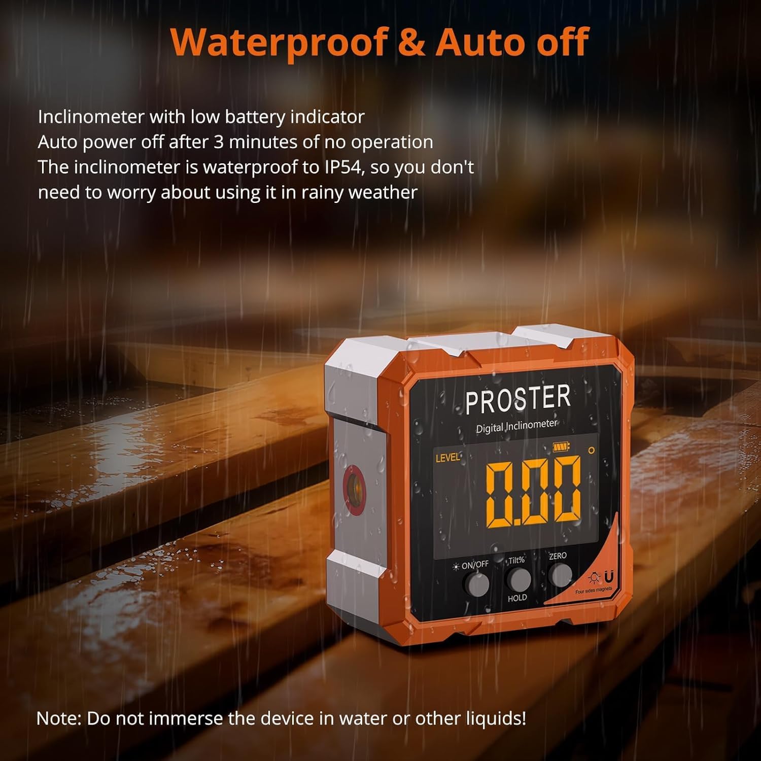 Proster Digital Angle Finder with Laser 4-Side Magnetic Angle Gauge IP54 Waterproof LCD VA Display USB-C Inclinometer Level Box for Woodworking Carpentry Building(Laser Level Class II,Output<1mW)