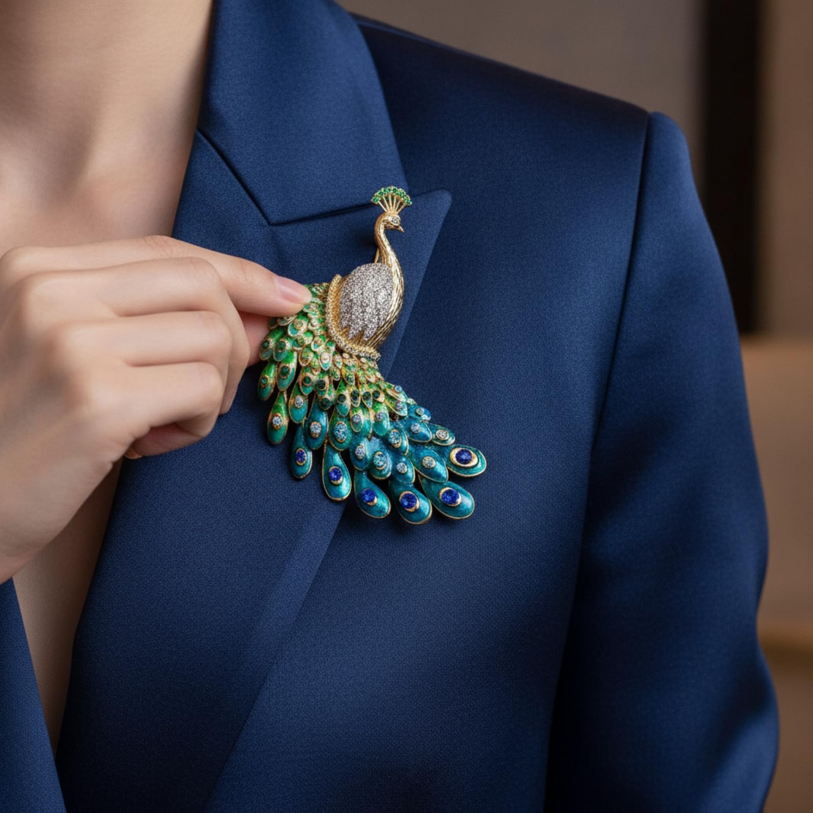 Pfauen-Brosche bunt Pfauenbrosche glitzernd Vogelbrosche-Brosche für Sammler, Abendgarderobe, Mantelaufschlag
