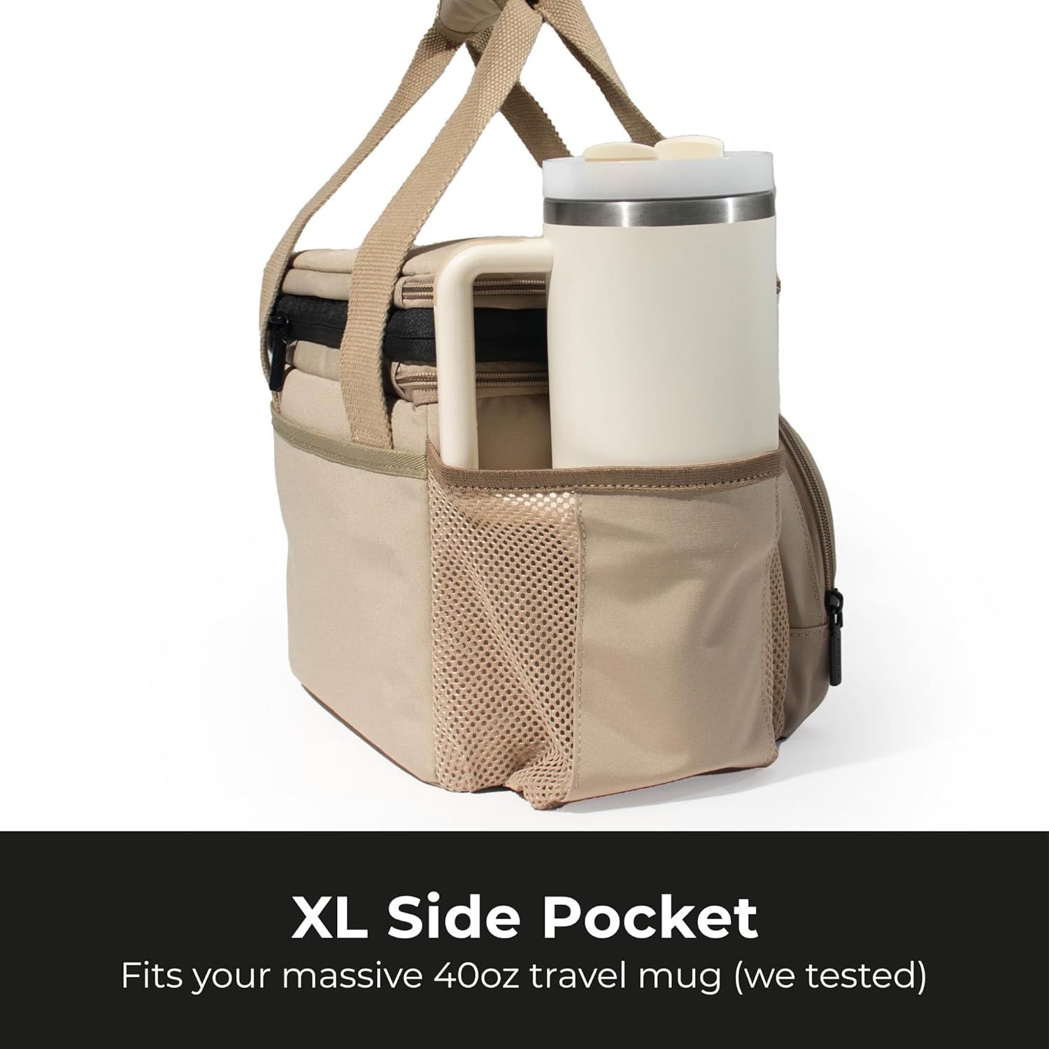 Dual Compartment Lunch Bag, 12L Insulated Leakproof Lunch Box, 13 Can Capacity (Oatmeal Beige)
