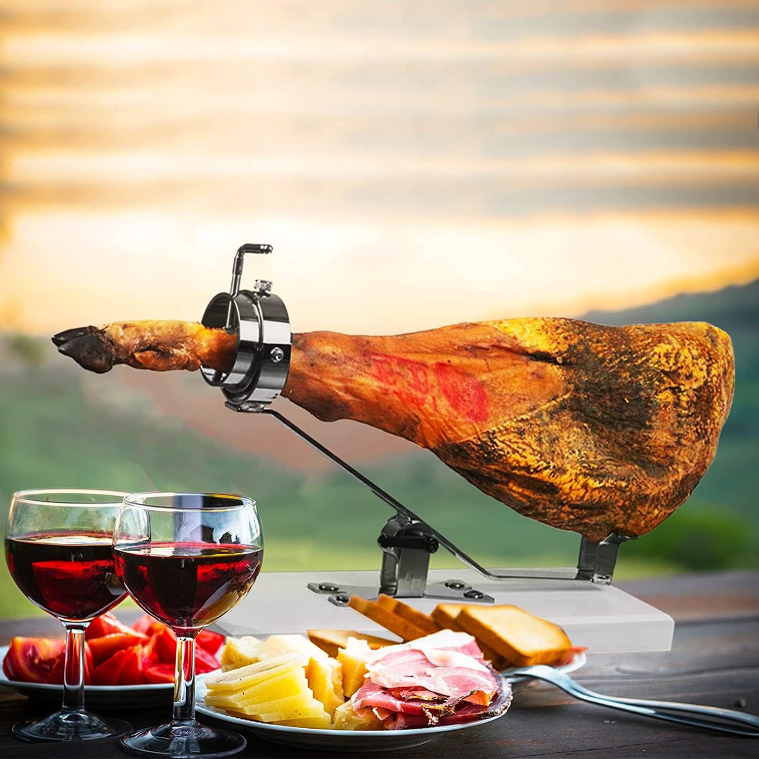 BRICOMIRAS JAMONERO BASCULANTE GIRATORIO CON BASE INOXIDABLE. SOPORTE JAMONERO IDEAL USO DOMÉSTICO Y PROFESIONAL (Inoxidable solo)