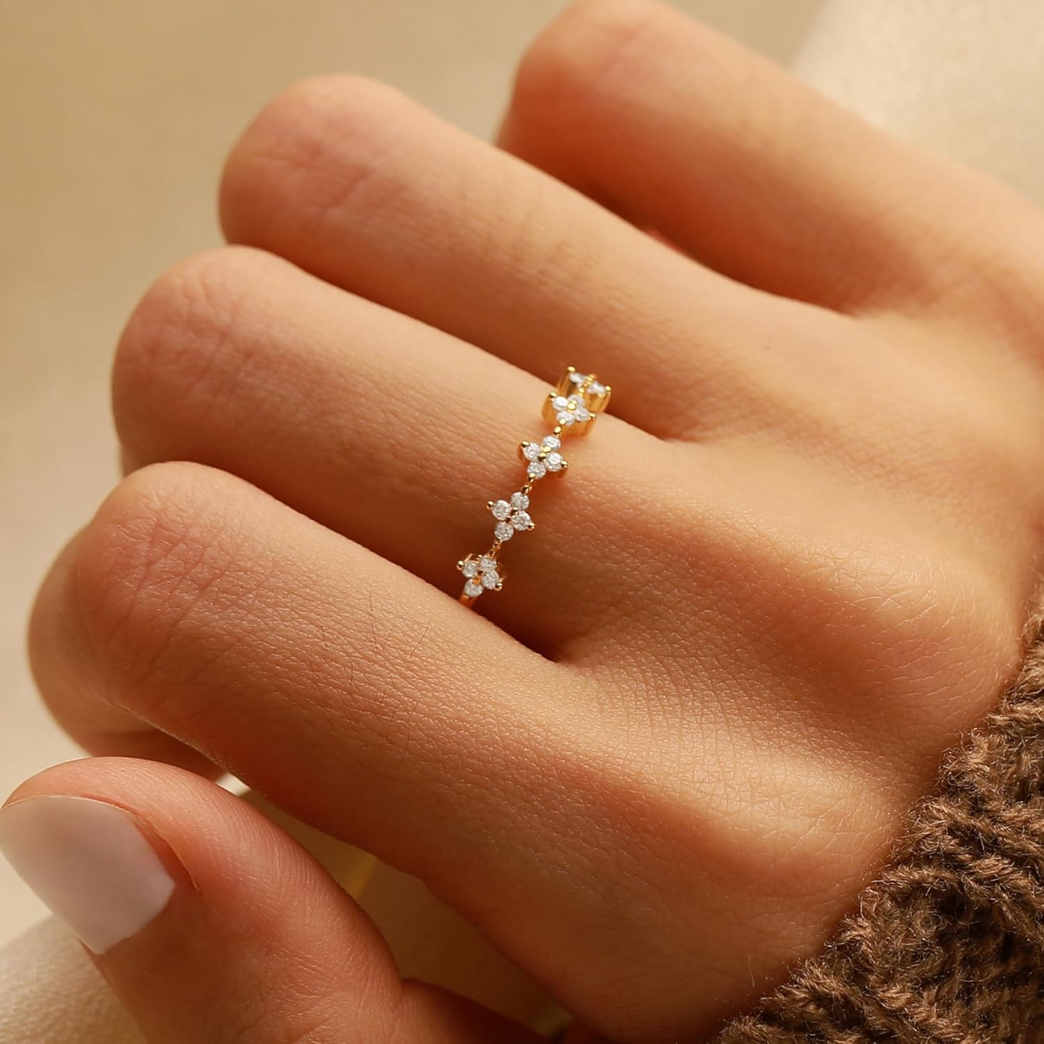 XAYAH Mothers Day Gifts Dainty Lucky Leaf Ring for Women 925 Sterling Silver White CZ Flowers Stackable Ring to Daughter Mom 14K Gold Plated Engagement Promise Rings Birth Wedding Jewelry Gift for Her