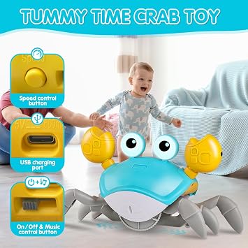 Crawling Crab Baby Toys with Music, Tummy Time Toy for Kids 3 4 5 6 7 8 9+