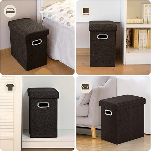 Miniatura 8 de COSYLAND Otomana con Almacenamiento Otomana de Tela Plegable Reposapiés Taburete para Habitación Pequeña Delgada Alta Muebles Plegables con Asas
